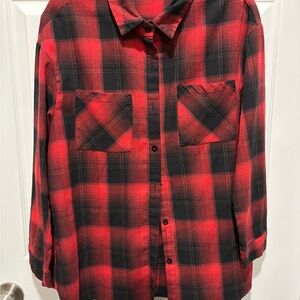 SHEIN Curve Red and Black Buffalo Plaid Button Up Shirt